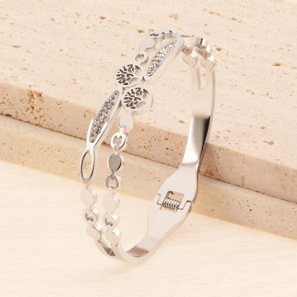 Kalen Stainless Steel Zircon Tree Bangle Bracelet for Women