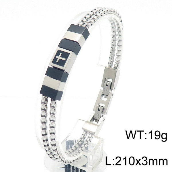 Kalen Stainless Steel Double Layer Chain Anchor Bracelet for Men
