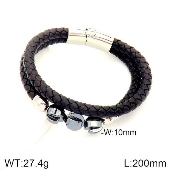 Kalen Stainless Steel Leather Bracelet for Men