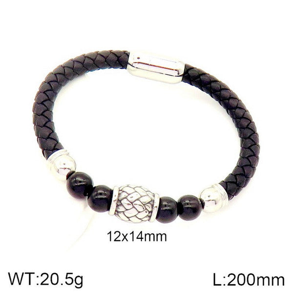 Kalen Stainless Steel Leather Bracelet for Men