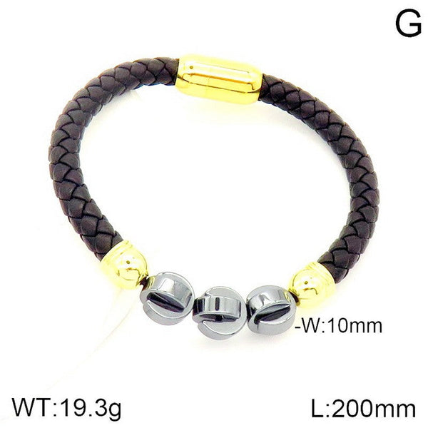 Kalen Stainless Steel Leather Bracelet for Men