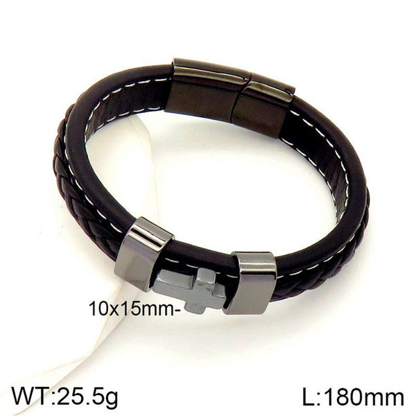 Kalen Stainless Steel Cross Leather Bracelet for Men