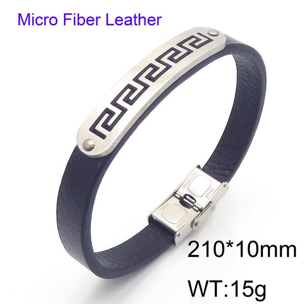 Kalen Stainless Steel Leather ID Bracelet Wholesale