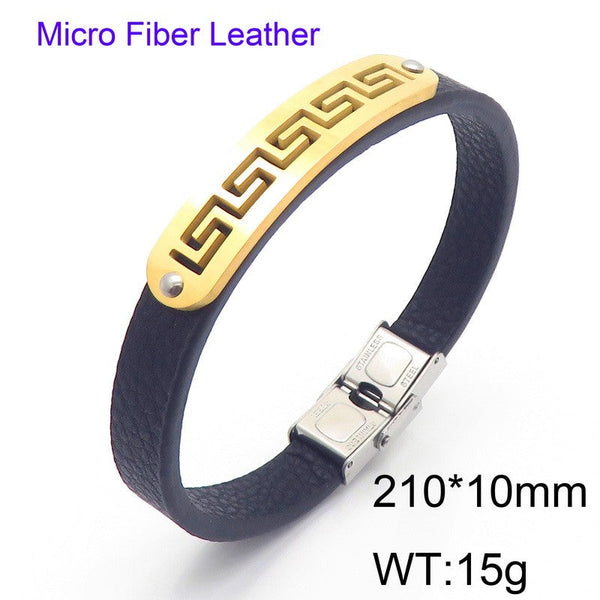 Kalen Stainless Steel Leather ID Bracelet Wholesale