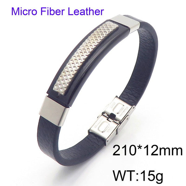 Kalen Stainless Steel Leather ID Bracelet Wholesale