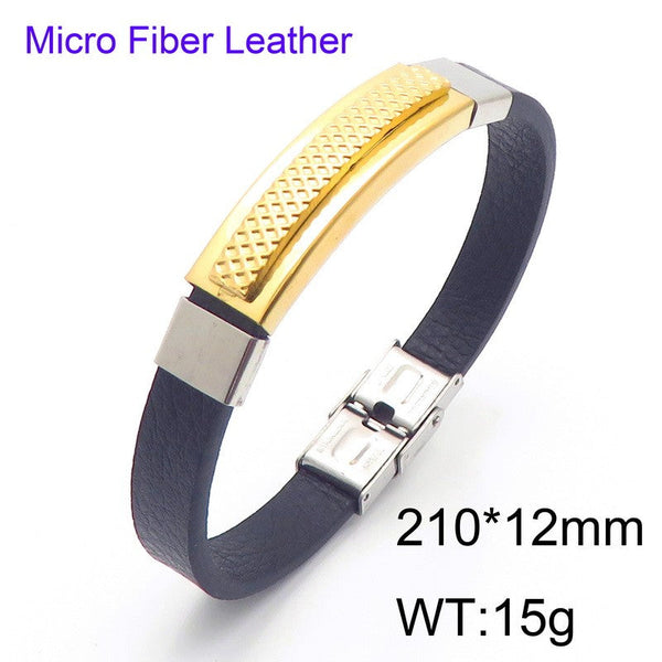 Kalen Stainless Steel Leather ID Bracelet Wholesale