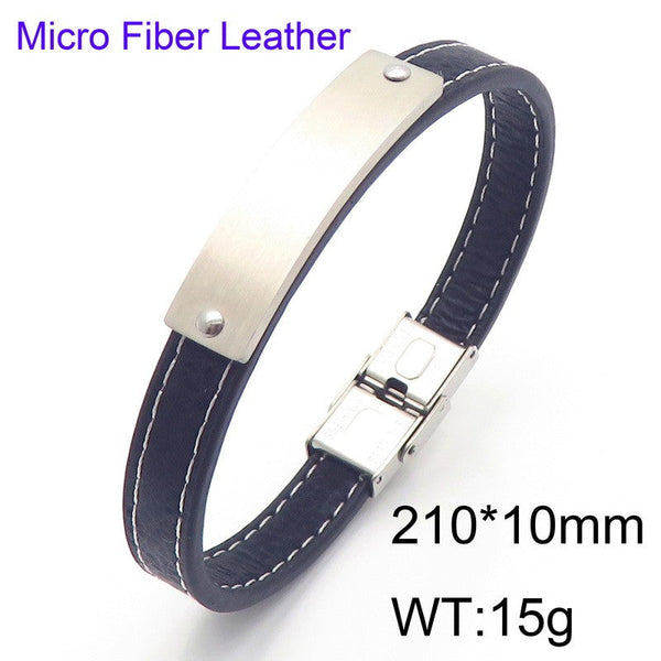 Kalen Stainless Steel Leather ID Bracelet Wholesale