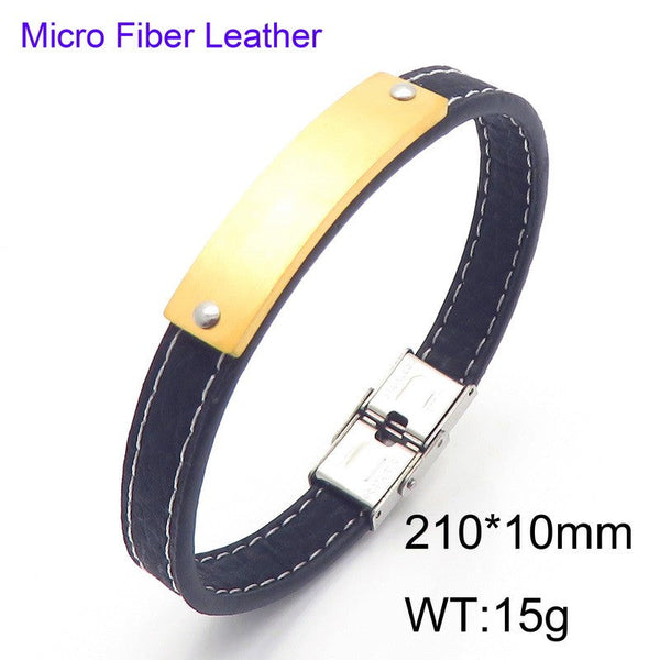 Kalen Stainless Steel Leather ID Bracelet Wholesale