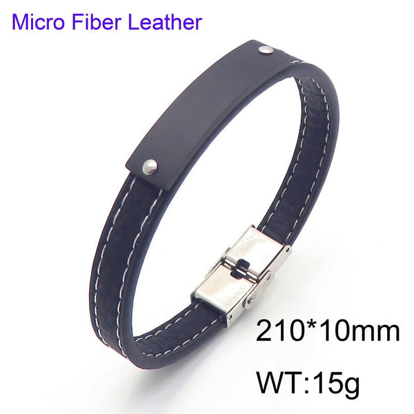 Kalen Stainless Steel Leather ID Bracelet Wholesale