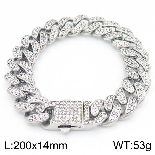 Kalen CZ Zircon Stainless Steel Cuban Chain Bracelet