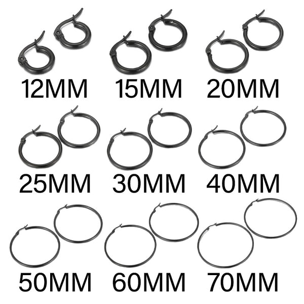 Kalen 2mm Stainless Steel Black Wholesale Hoop Earrings for Women