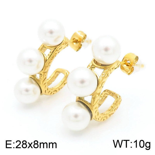 Kalen Stainless Steel C-shaped Pearl Stud Earrings Wholesale for Women