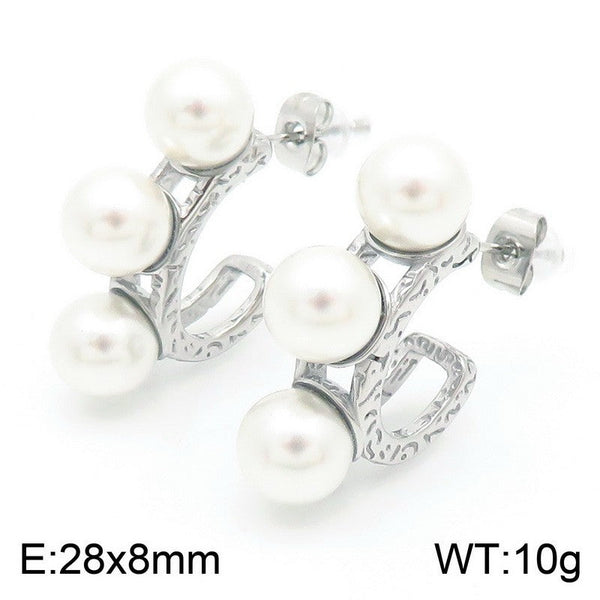 Kalen Stainless Steel C-shaped Pearl Stud Earrings Wholesale for Women