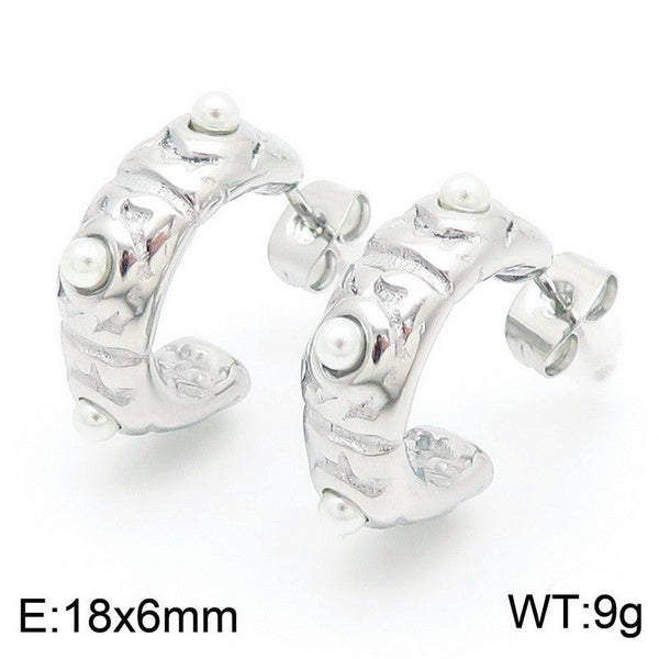Kalen Stainless Steel C-shaped Pearl Stud Earrings Wholesale for Women
