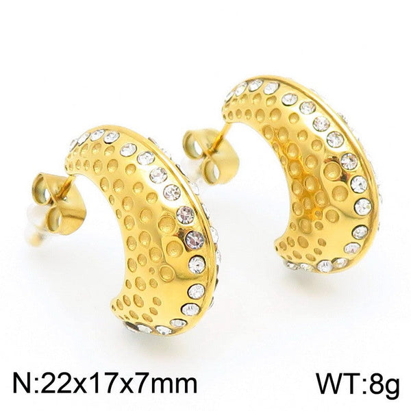 Kalen Stainless Steel C-shaped Zircon Stud Earrings Wholesale for Women