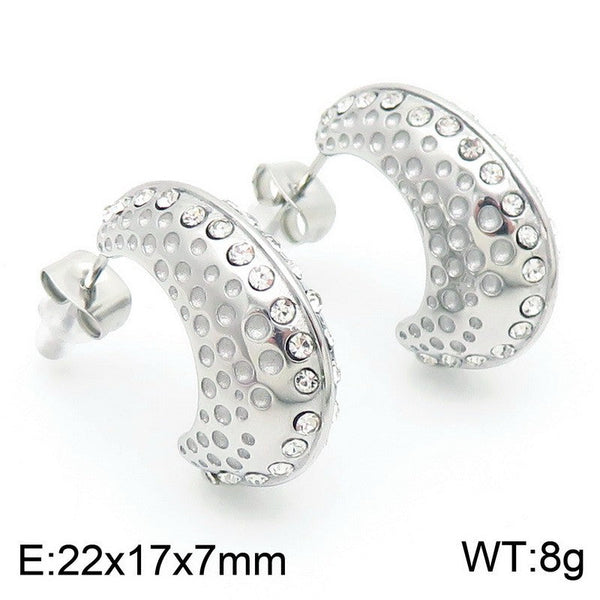 Kalen Stainless Steel C-shaped Zircon Stud Earrings Wholesale for Women