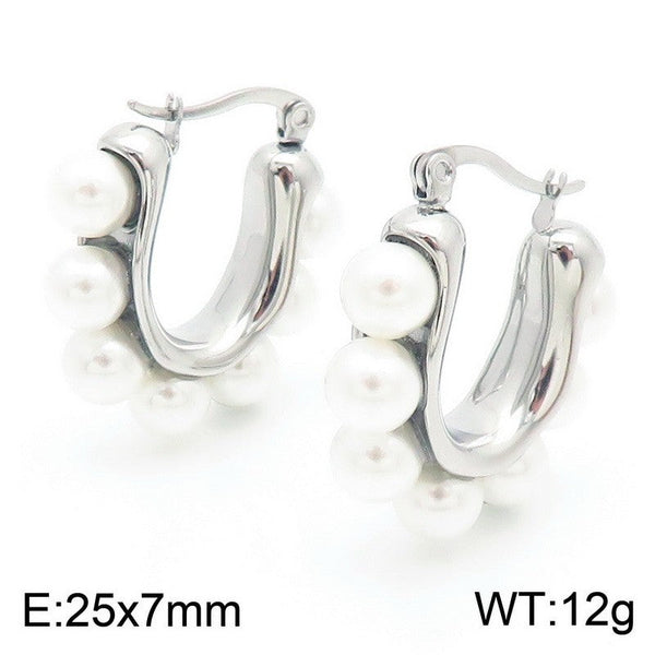 Kalen Stainless Steel Pearl Hoop Earrings Wholesale for Women