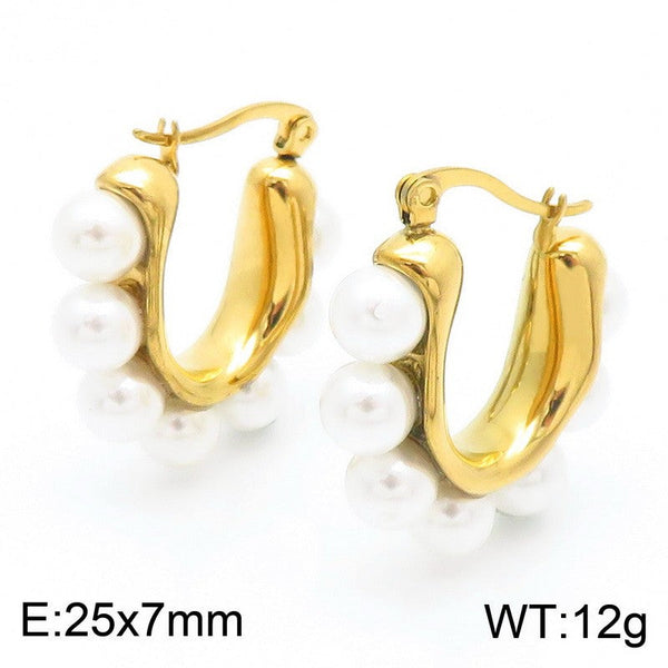 Kalen Stainless Steel Pearl Hoop Earrings Wholesale for Women