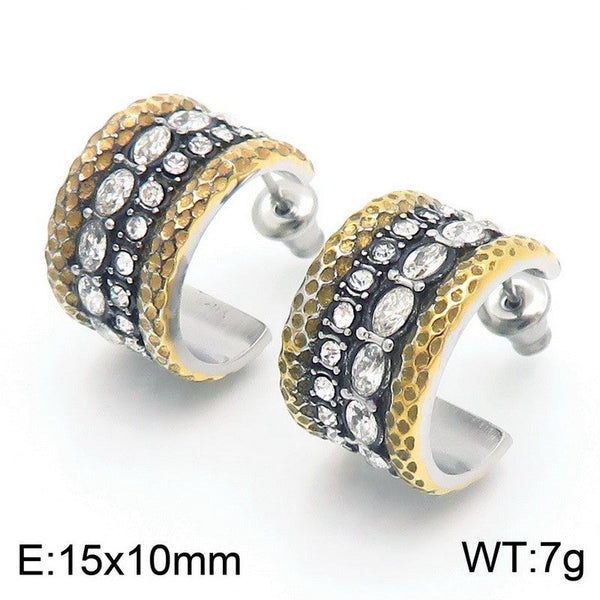 Kalen Stainless Steel C-shaped Zircon Stud Earrings Wholesale for Women