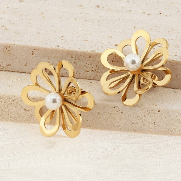 Kalen Flower Pearl Stud Earrings for Women Wholesale