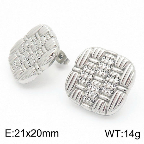 Kalen Zircon Basketweave Square Dome Stud Earrings Wholesale