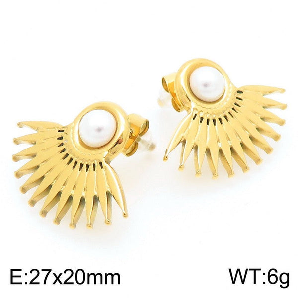 Kalen Fan Pearl Stud Earrings Wholesale