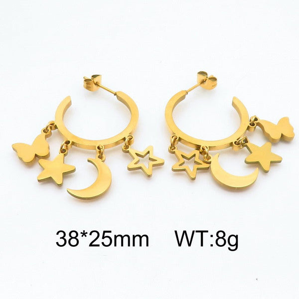 Kalen Gold Plated Huggies Moon Sun and Stars Earrings Wholesale