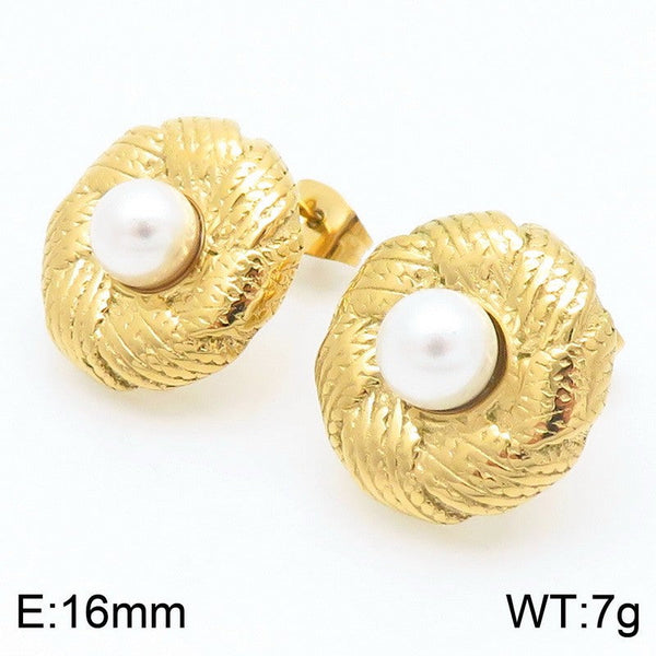 Kalen Stainless Steel Pearl Stud Earrings for Women