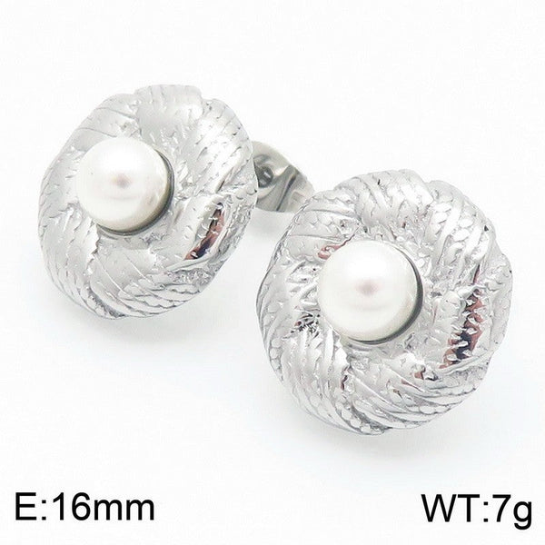 Kalen Stainless Steel Pearl Stud Earrings for Women