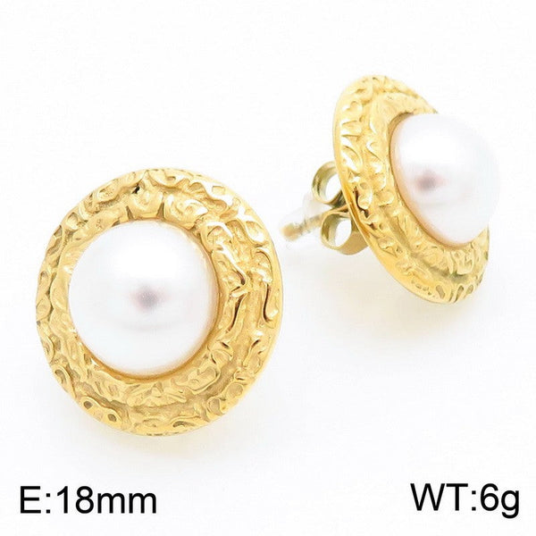 Kalen Stainless Steel Pearl Stud Earrings for Women