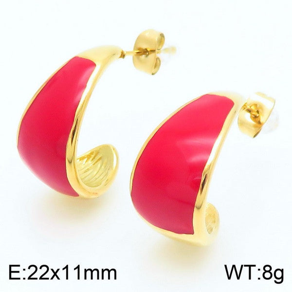 Kalen Enamel C-shaped Dome Hoop Earrings for Women