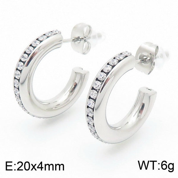 Kalen Zircon C-shaped CC Chunky Hoop Earrings for Women