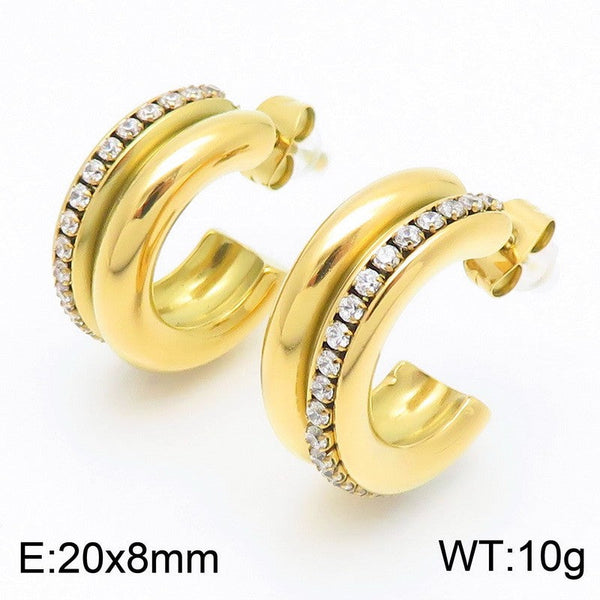 Kalen Zircon C-shaped CC Chunky Hoop Earrings for Women