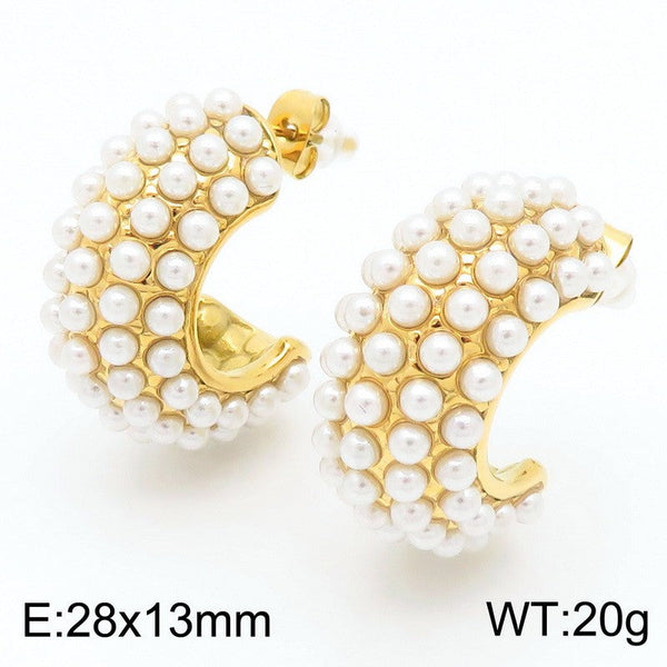 Kalen Pearl C-shaped CC Chunky Hoop Earrings for Women