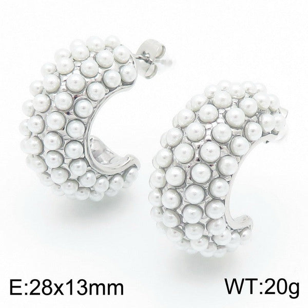 Kalen Pearl C-shaped CC Chunky Hoop Earrings for Women
