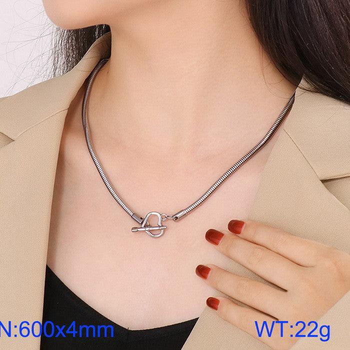 3.5/4mm Rope Snake Herringbone Chain Necklace with Heart OT Clap - kalen