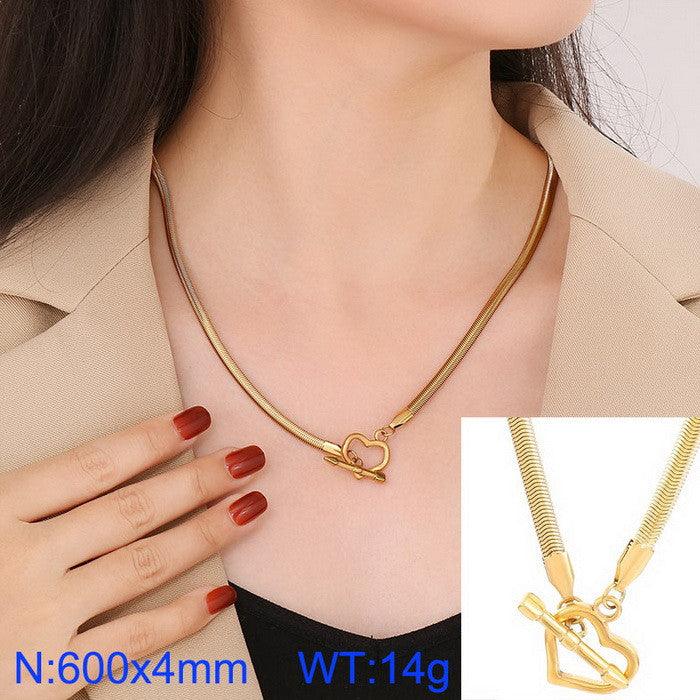 3.5/4mm Rope Snake Herringbone Chain Necklace with Heart OT Clap - kalen