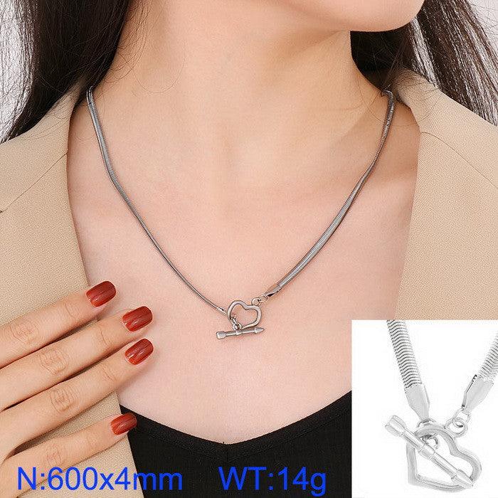 3.5/4mm Rope Snake Herringbone Chain Necklace with Heart OT Clap - kalen