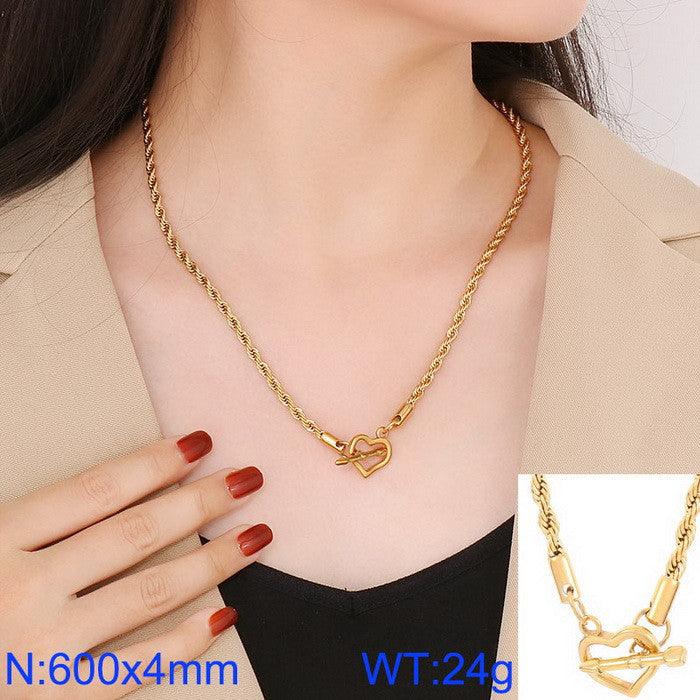 3.5/4mm Rope Snake Herringbone Chain Necklace with Heart OT Clap - kalen