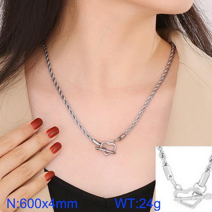 3.5/4mm Rope Snake Herringbone Chain Necklace with Heart OT Clap - kalen