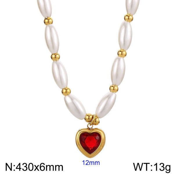 Kalen Stainless Steel Pearl Heart Pendant Necklace Wholesale for Women