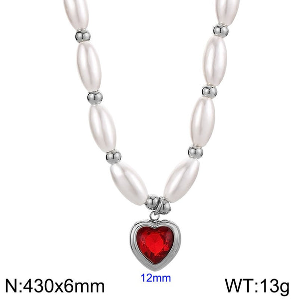 Kalen Stainless Steel Pearl Heart Pendant Necklace Wholesale for Women