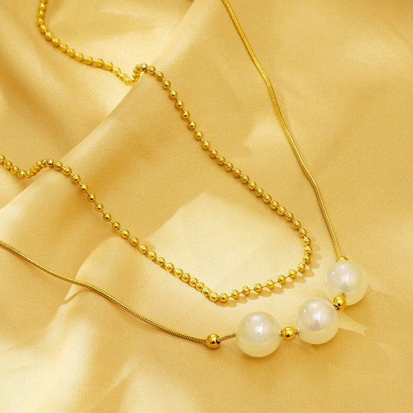 Kalen Double Layer Chain Pearl Pendant Necklace Wholesale for Women