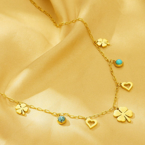 Kalen Stainless Steel Clover Heart Pendant Necklace Wholesale for Women