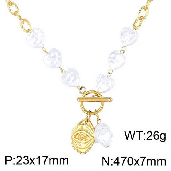 Kalen Flat Cable Pearl Chain Pendant Necklace Wholesale for Women