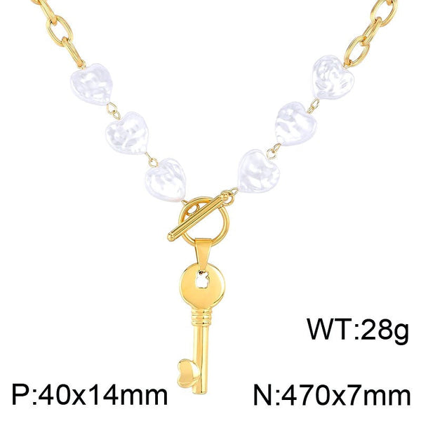 Kalen Flat Cable Pearl Chain Key Pendant Necklace Wholesale for Women