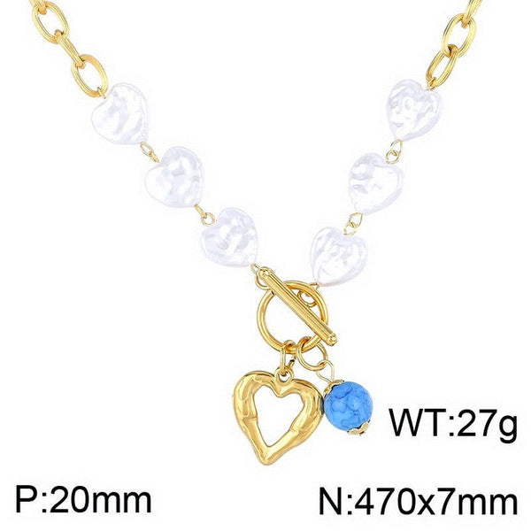 Kalen Flat Cable Pearl Chain Heart Pendant Necklace Wholesale for Women