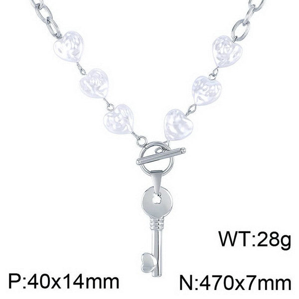 Kalen Flat Cable Pearl Chain Key Pendant Necklace Wholesale for Women