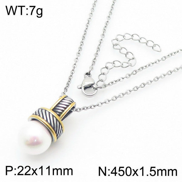 Kalen Stainless Steel Pearl Pendant Necklace Wholesale for Women