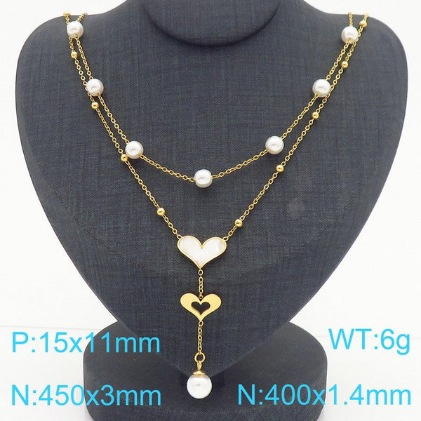 Kalen Double Layer Pearl Heart Pendant Necklace for Women